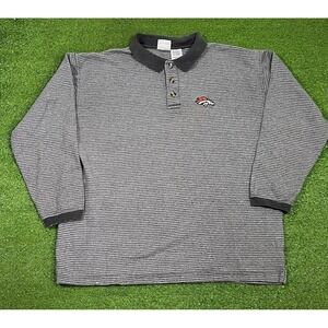 Vintage Denver Broncos Rugby Polo LG Y2K Collared Sweatshirt Striped Stitch Logo